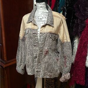 Leopard Print Distressed Jean Jacket